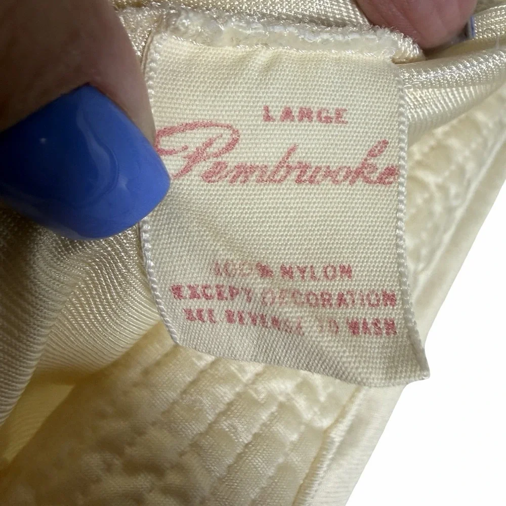 VTG Pembrooke Nightgown Womens L Ivory Nylon Maxi Dress Deep V Neck 70s 80s